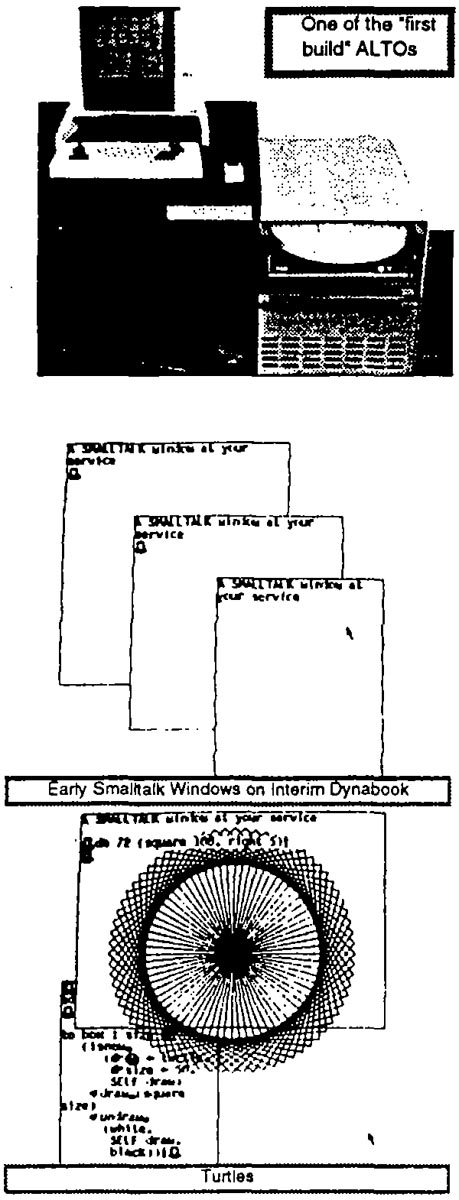 One of the 'first build' ALTOs, Early Smalltalk Windows on Interim Dynabook, Turtles